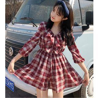 Plaid 3/4-sleeve Jumpsuit