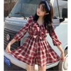 Plaid 3/4-sleeve Jumpsuit