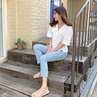 Short-sleeve Sailor-collar Blouse Ivory - One Size