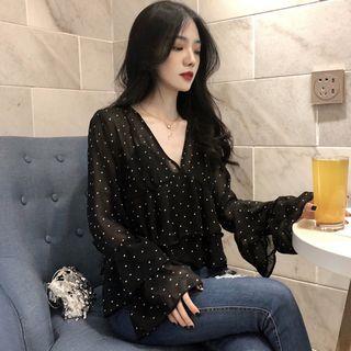 Dotted Chiffon Blouse As Shown In Figure - One Size