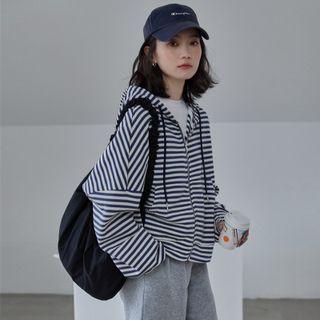 Striped Zip-up Hoodie Stripe - Blue - One Size