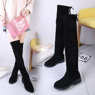 Faux Leather Plain Over-the-knee Boots