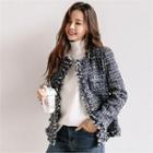 Multi-pocket Open-front Tweed Jacket