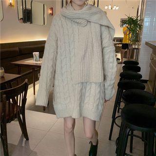 Set: Cable Knit Chunky Sweater + Knit Scarf