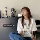 Elbow-sleeve Llama Embroidered T-shirt White - One Size