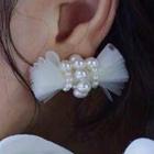 Faux Pearl Mesh Bow Earring 1 Pair - White - One Size