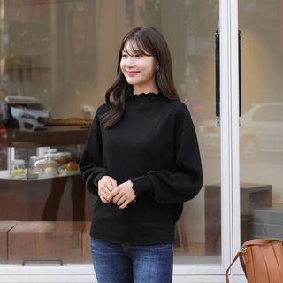Lettuce-edge Balloon-sleeve Top