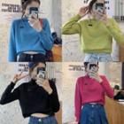 Long-sleeve Mock-neck Cropped Knit Top