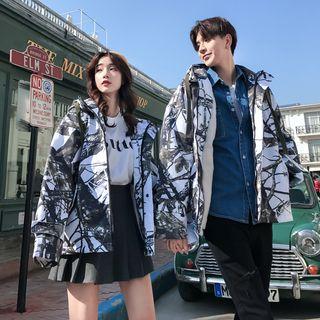 Couple Matching Printed Hood Padded Jacket