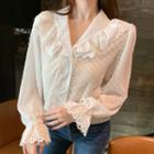 Lace Trim Dotted Blouse White - One Size