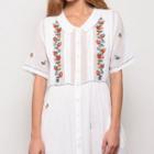 Elbow-sleeve Embroidery Shirtdress
