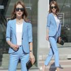 Pinstriped Blazer / Straight-cut Pats / Set