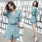 Set: Double Breasted Short-sleeve Shirt + Skorts