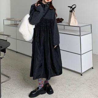 Stand Collar Half Zip Long-sleeve Dress As Shown In Figure - One Size