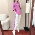 Set: Elbow-sleeve Lettering Print T-shirt + Sweatpants