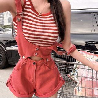 Striped Ribbed Tank Top / Cutout Jumper Shorts