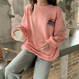 Set : Lettering Long-sleeve Sweatshirt + Plain Pants