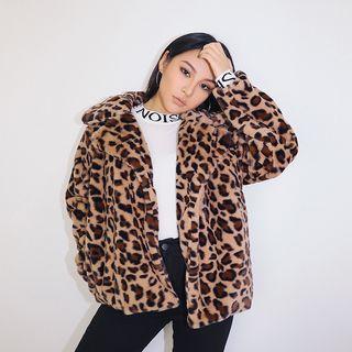 Loose-fit Leopard-print Fleece Jacket