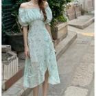Off-shoulder Floral Printed Midi Dress Dress - One Size