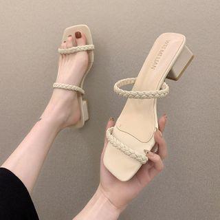 Block Heel Woven Strap Sandals