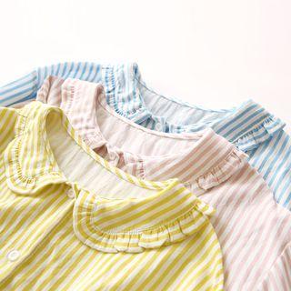 Pinstripe Frill Trim Long-sleeve Blouse