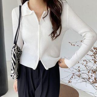 Plain Striped Zip Cardigan