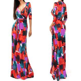 V-neck Printed Maxi Dress