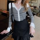 Bell-sleeve Striped Knit Cardigan