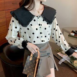 Ruffle Trim Collar Dotted Blouse