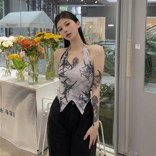 Halter Asymmetrical Hem Printed Tank Top