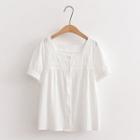 Short-sleeve Lace Trim Blouse Plain - White - One Size