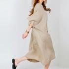 Drop-shoulder Linen Blend Long Dress