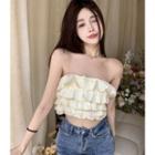Ruffle Cropped Tube Top Light Yellow - One Size