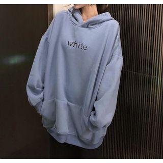 Letter Embroidered Oversized Hoodie Blue - One Size