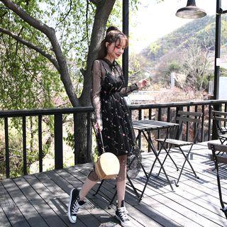 Set: Floral Sheer Long Shirtdress + Slipdress