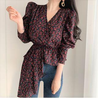 Asymmetric Hem Floral Blouse