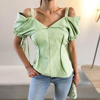 Off-shoulder Zipped Slim Blouse