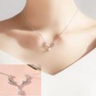 925 Sterling Silver Rhinestone Deer Pendant Necklace 1 Pc - As Shown In Figure - One Size