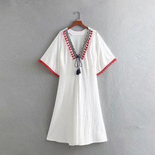 Tassel Short-sleeve Mini A-line Dress
