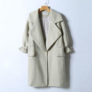 3/4-sleeve Notch-lapel Snap-buttoned Coat