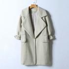 3/4-sleeve Notch-lapel Snap-buttoned Coat