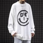 Lettering Smiley Face Print Sweater