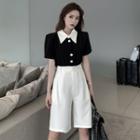 Contrast Collared Shirt / Pleated Shorts