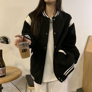 Long-sleeve Contrast Trim Bomber Jacket Black - One Size