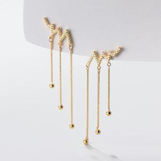 Zigzag Rhinestone Sterling Silver Fringed Earring