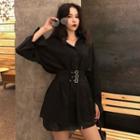 Long-sleeve Corset Shirt Dress Black - One Size
