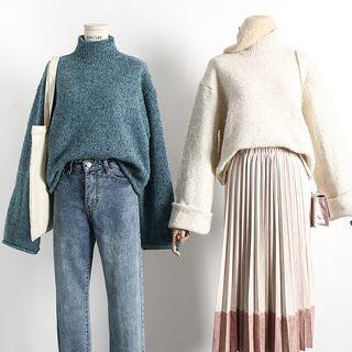 Glitter High-neck Cropped Knit Sweater