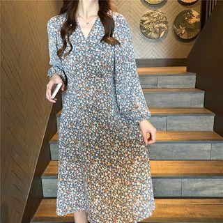 Floral V-neck Puff-sleeve Dress