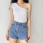 Sleeveless Ruffle Trim One-shoulder Top