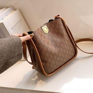 Set: Faux Leather Lettering Bucket Bag + Pouch